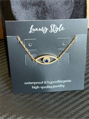 18kt Gold plated steel Evil Eye Necklace with Blue Stone
